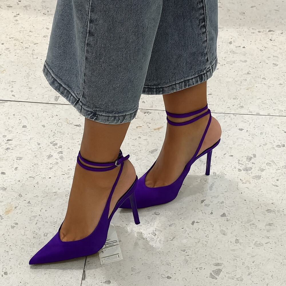 RARE!!! ZARA Strappy Satin Pointed Heels NWT 💜 - Picture 10 of 16